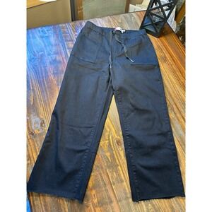 OAT New York Womens 18W Wide Leg Crop Pants Faded Black Raw Hem Patch Pocket